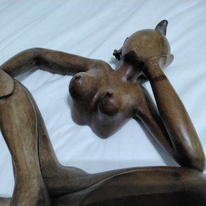 Pair of Man and Women Hard Wood Carved Sculptured Abstract Vintage Mid Century